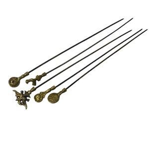 Vintage Brass Figural Cocktail Kabob Skewers Set Ornate Griffin Dolphin Barware